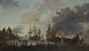 Les Hollandais brûlent des navires anglais pendant l